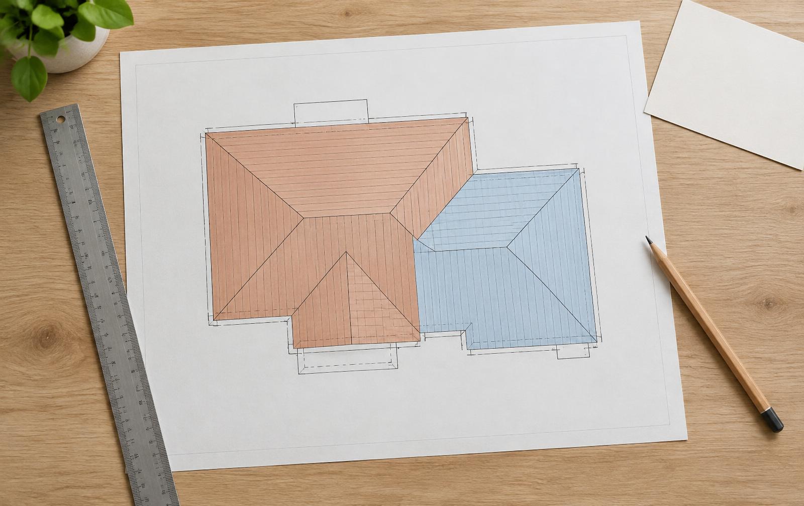 Illustration of a roof plan with one repair section marked for a scope review.